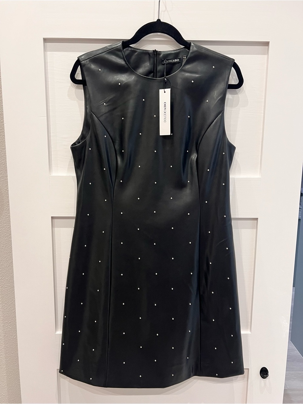 Dolce Cabo Black Faux-Leather Sleeveless Dress with Stud Detail